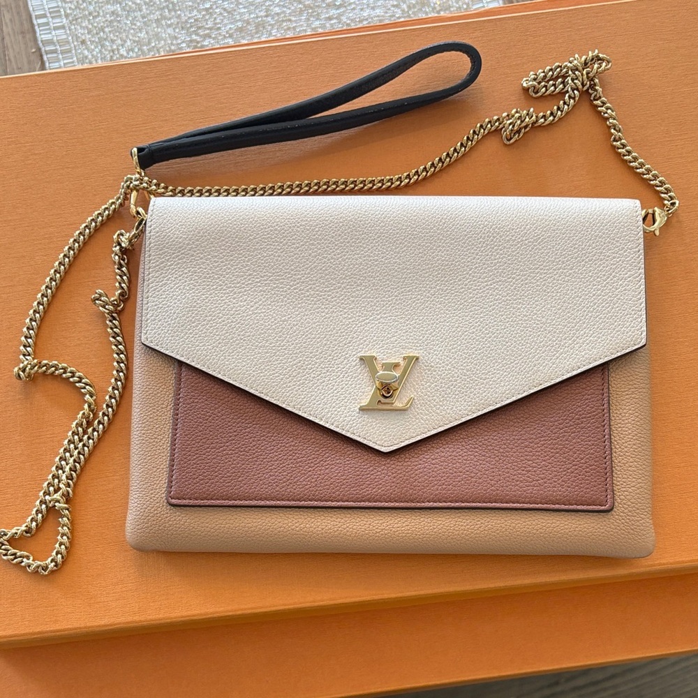 Louis Vuitton Two-Tone Leather Chain Crossbody - Cream, Brown & Tan